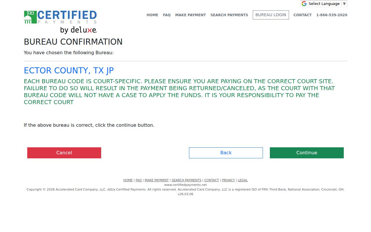 Ector County traffic warrant payment entry and citation lookup