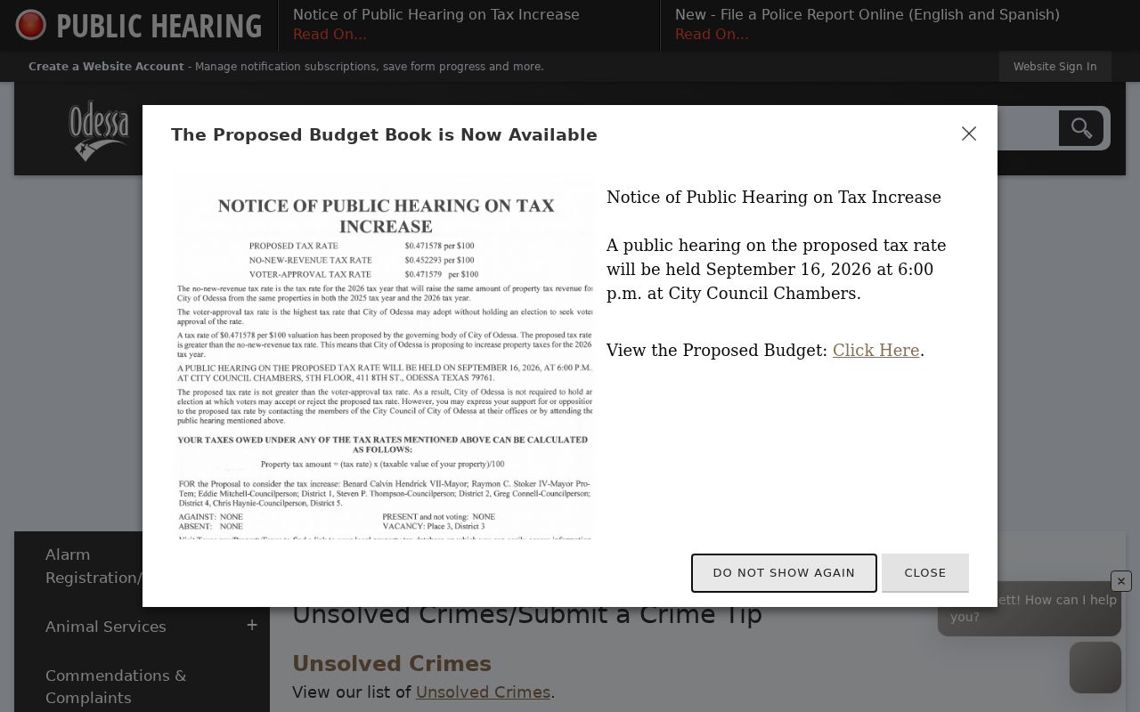 Ector County most wanted program and Odessa Crime Stoppers tip interface
