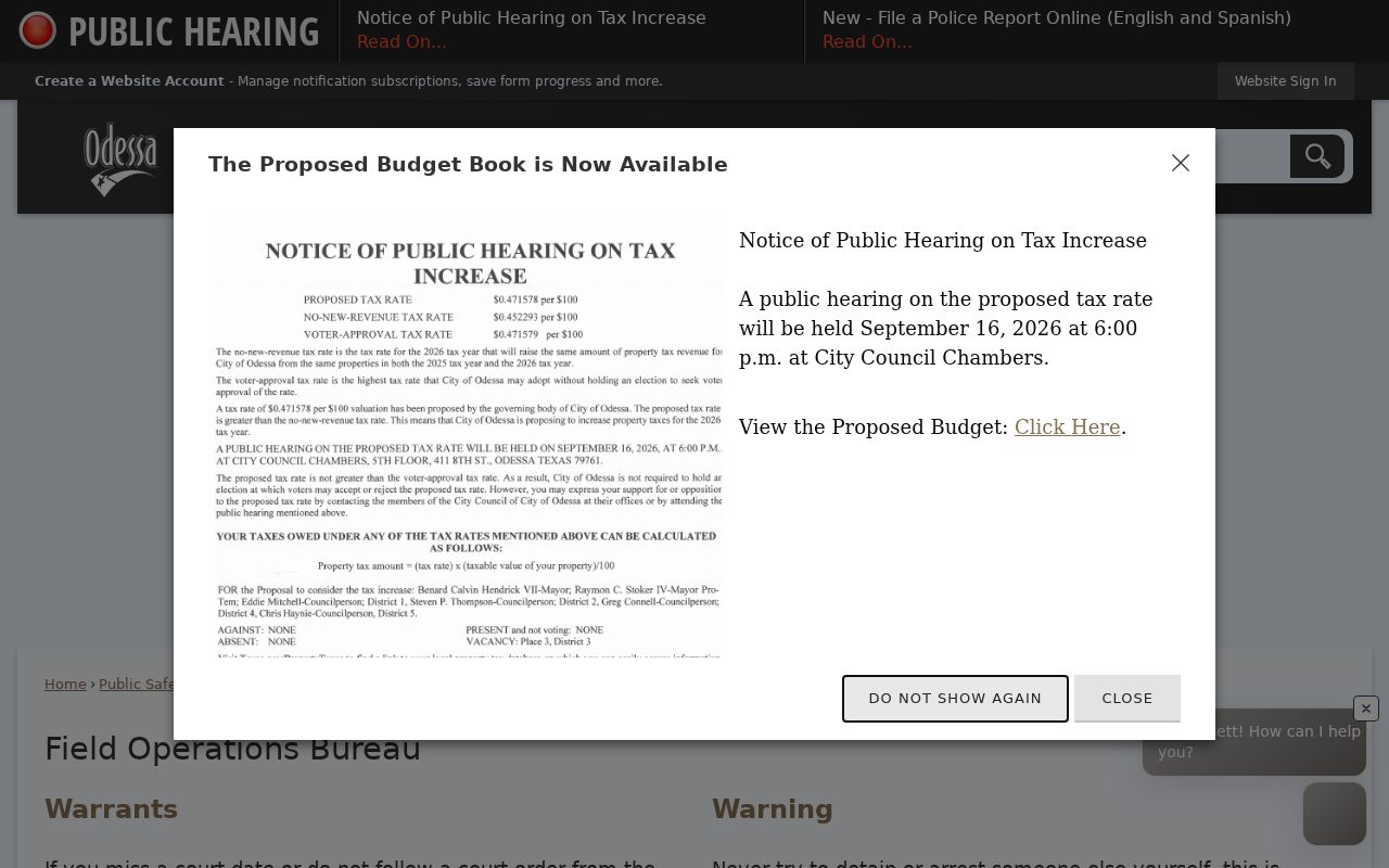 Odessa warrant records process information from the Field Operations Bureau