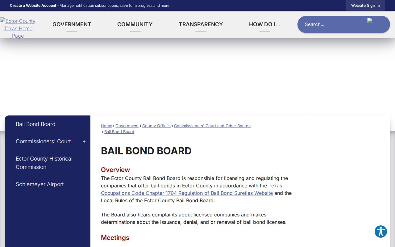 Ector County warrant process reference and Bail Bond Board information