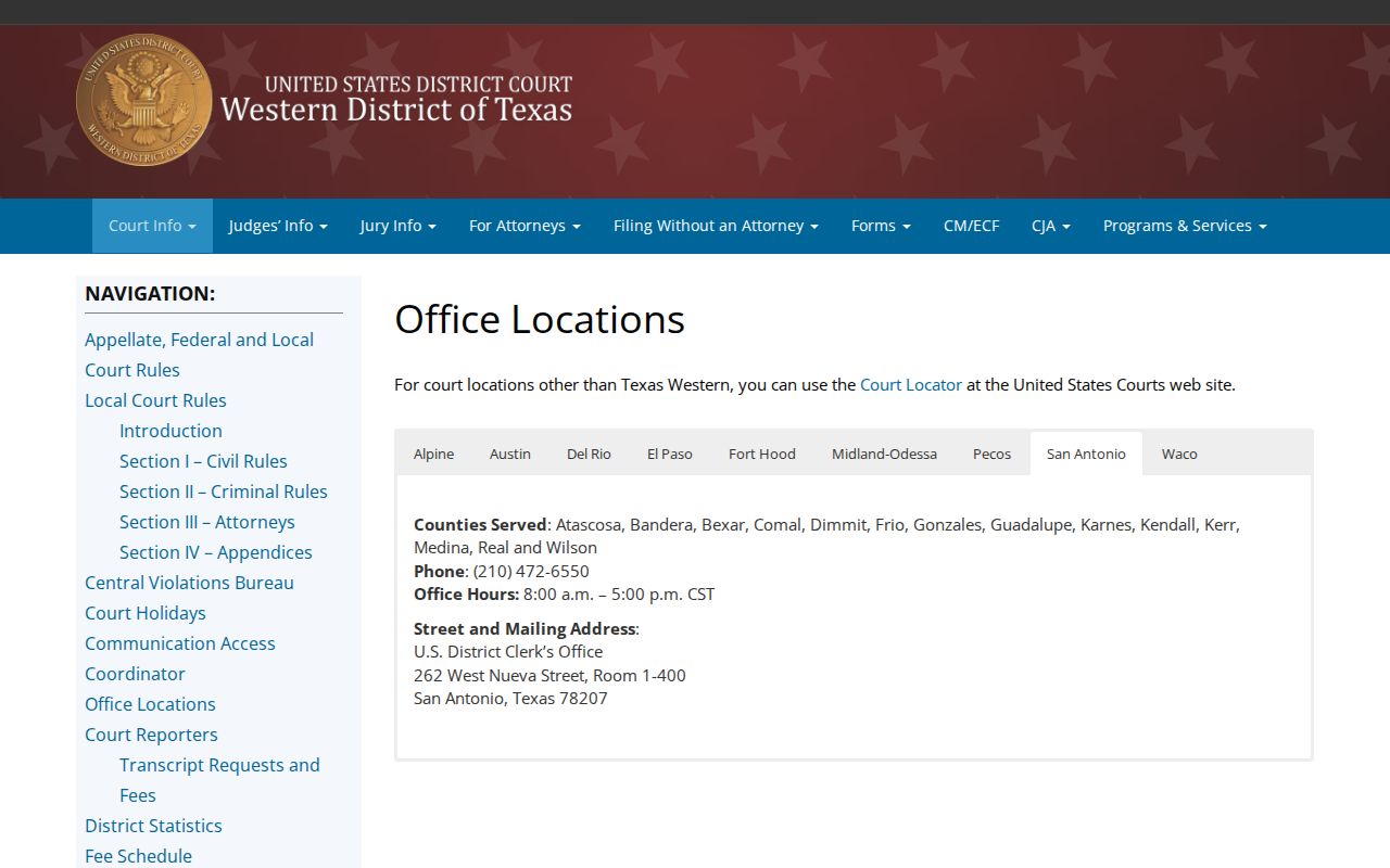 Federal courthouse and Midland Odessa division office locations relevant to Ector County