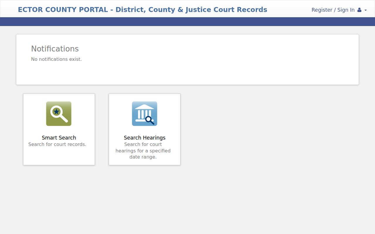 Ector County warrant records public court portal interface